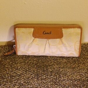 Coach tan canvas and leather accordion women's large wallet